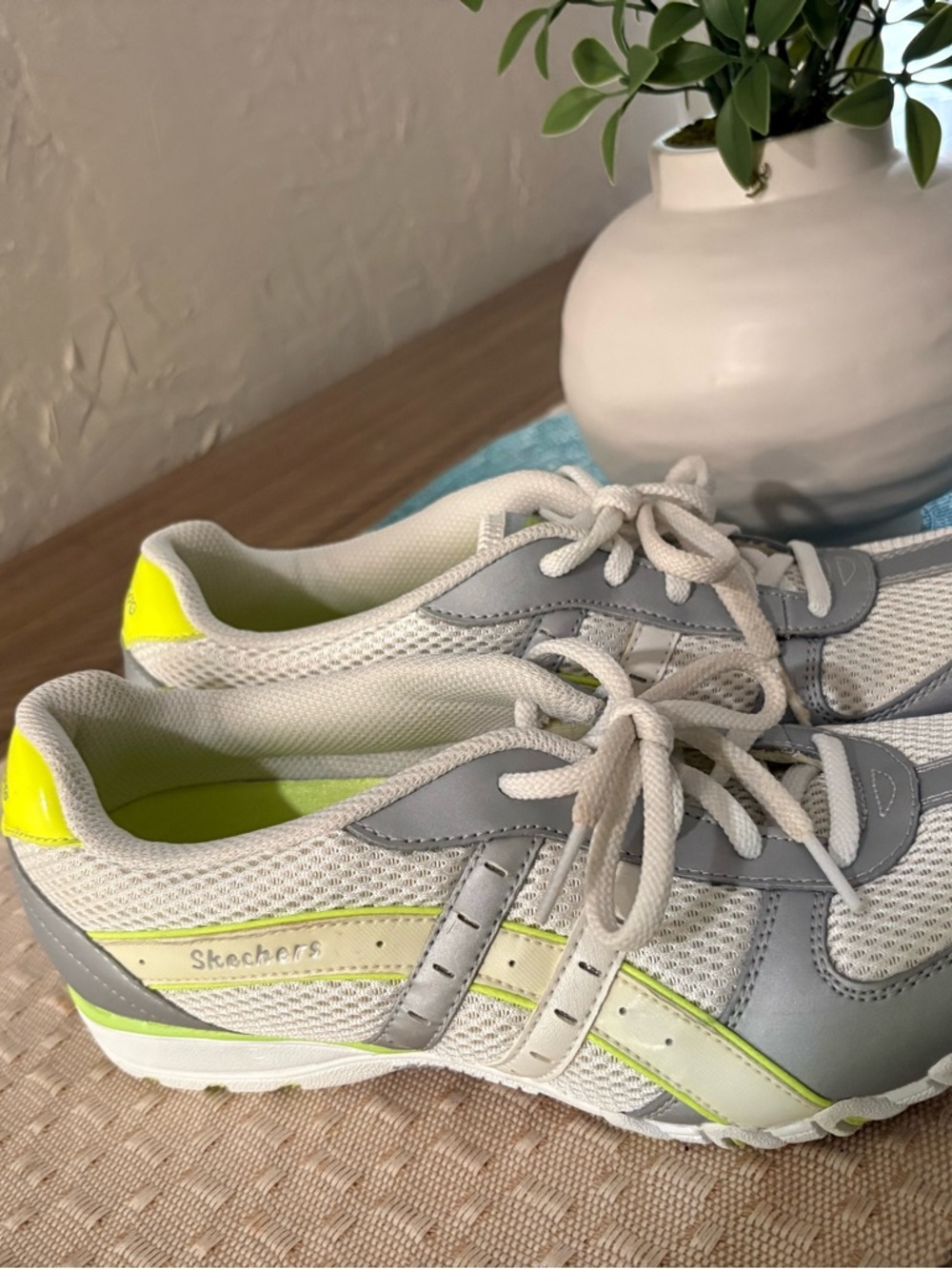 Skechers Women’s Bikers White & Neon Yellow and green Women's Athletic Sneakers